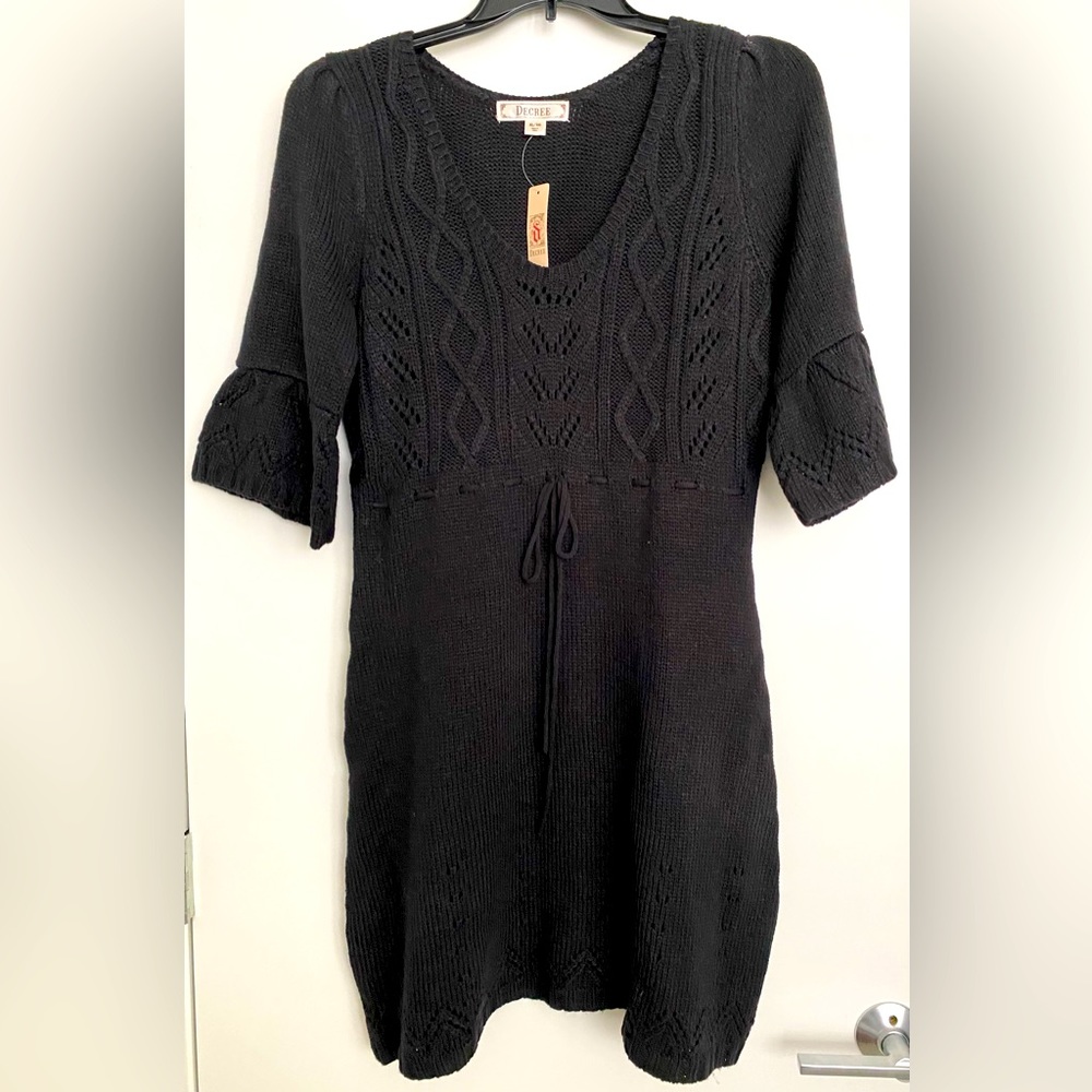 Boho Black Crochet Sweater Dress NWT